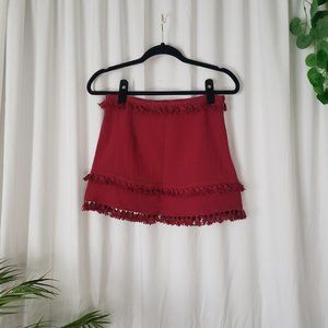 Skylar & Madison Red Boho Fringe Mini Skirt